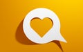 paper cut heart in the form of a message or speech bubble, as a symbol of love, gratitude or popularity in social networks, 3d