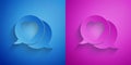 Paper cut Heart in speech bubble icon isolated on blue and purple background. Paper art style. Vector Royalty Free Stock Photo