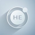 Paper cut Helium chemical element icon isolated on grey background. Helium periodic table element chemistry symbol Royalty Free Stock Photo