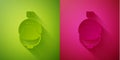 Paper cut Helmet and action camera icon isolated on green and pink background. Paper art style. Vector Illustration.