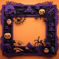 Paper cut Holloween border Bat Ghost Spider Pumpkin frame, Halloween papercut high quality ai generated image