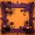 Paper cut Holloween border Bat Ghost Spider Pumpkin frame, Halloween papercut high quality ai generated image