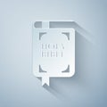 Paper cut Holy bible book icon isolated on grey background. Paper art style Royalty Free Stock Photo