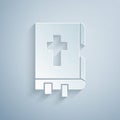Paper cut Holy bible book icon isolated on grey background. Paper art style. Vector Illustration Royalty Free Stock Photo