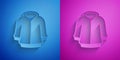 Paper cut Hoodie icon isolated on blue and purple background. Hooded sweatshirt. Paper art style. Vector Royalty Free Stock Photo