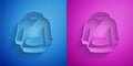 Paper cut Hoodie icon isolated on blue and purple background. Hooded sweatshirt. Paper art style. Vector Royalty Free Stock Photo