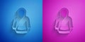 Paper cut Hoodie icon isolated on blue and purple background. Hooded sweatshirt. Paper art style. Vector Royalty Free Stock Photo