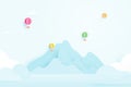 Paper cut of hot air ballons flying on mountains,clouds and blue sky color pastel paper art style.Vector illustration Royalty Free Stock Photo