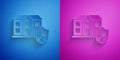 Paper cut House with shield icon isolated on blue and purple background. Insurance concept. Security, safety, protection