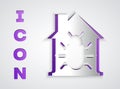 Paper cut House system bug concept icon isolated on grey background. Code bug concept. Bug in the system. Bug searching Royalty Free Stock Photo