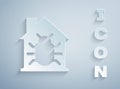 Paper cut House system bug concept icon isolated on grey background. Code bug concept. Bug in the system. Bug searching Royalty Free Stock Photo