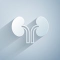 Paper cut Human kidneys icon isolated on grey background. Paper art style. Vector