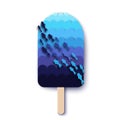 Paper cut ice cream made of blue sea or ocean waves with jamb of fish