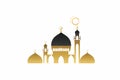 A paper cut illustration of a mosque with a crescent moon and the moon. AI generation Royalty Free Stock Photo