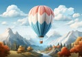 Paper cut illustration, whimsical balloons, adventure background