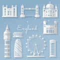 Paper cut important elements of the world famous London, England, world-class cities - vector