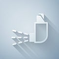 Paper cut Inhaler icon isolated on grey background. Breather for cough relief, inhalation, allergic patient. Medical