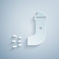 Paper cut Inhaler icon isolated on grey background. Breather for cough relief, inhalation, allergic patient. Paper art