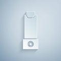 Paper cut Inhaler icon isolated on grey background. Breather for cough relief, inhalation, allergic patient. Paper art