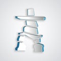 Paper cut Inukshuk icon isolated on grey background. Paper art style. Vector