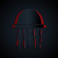 Paper cut Jellyfish icon isolated on black background. Paper art style. Vector. Royalty Free Stock Photo