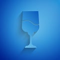 Paper cut Jewish goblet icon isolated on blue background. Jewish wine cup for kiddush. Kiddush cup for Shabbat. Paper