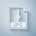 Paper cut JPG file document icon. Download JPG button icon isolated on grey background. Paper art style Royalty Free Stock Photo