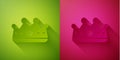 Paper cut King crown icon isolated on green and pink background. Paper art style. Vector Royalty Free Stock Photo