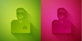 Paper cut Laboratory assistant icon isolated on green and pink background. Paper art style. Vector Royalty Free Stock Photo