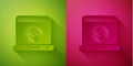 Paper cut Laptop with dollar icon isolated on green and pink background. Sending money around the world, money transfer Royalty Free Stock Photo