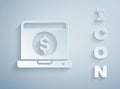 Paper cut Laptop with dollar icon isolated on grey background. Sending money around the world, money transfer, online Royalty Free Stock Photo