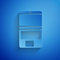 Paper cut Laptop icon isolated on blue background. Computer notebook with empty screen sign. Paper art style. Vector Royalty Free Stock Photo