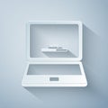Paper cut Laptop update process with loading bar icon isolated on grey background. System software update. Loading