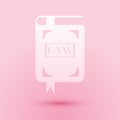 Paper cut Law book icon isolated on pink background. Legal judge book. Judgment concept. Paper art style. Vector