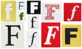 Paper cut letter F collage Newspaper cutouts scrapbooking crafting