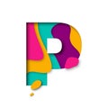 Paper cut letter P. Realistic 3D multi layers papercut isolated white background