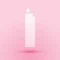 Paper cut Lighter icon isolated on pink background. Paper art style. Vector