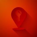 Paper cut Location key icon isolated on red background. The concept of the house turnkey. Paper art style. Vector Royalty Free Stock Photo