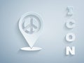 Paper cut Location peace icon isolated on grey background. Hippie symbol of peace. Paper art style. Vector
