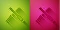 Paper cut Marshalling wands for the aircraft icon isolated on green and pink background. Marshaller communicated with