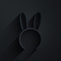 Paper cut Mask with long bunny ears icon isolated on black background. Fetish accessory. Sex toy for adult. Paper art
