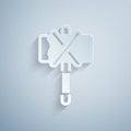 Paper cut Medieval axe icon isolated on grey background. Battle axe, executioner axe. Medieval weapon. Paper art style