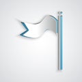 Paper cut Meteorology windsock wind vane icon isolated on grey background. Windsock indicate the direction and strength