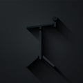 Paper cut Microphone with stand icon isolated on black background. Paper art style. Vector Royalty Free Stock Photo
