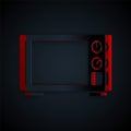 Paper cut Microwave oven icon isolated on black background. Home appliances icon. Paper art style. Vector Royalty Free Stock Photo