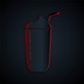 Paper cut Milkshake icon isolated on black background. Plastic cup with lid and straw. Paper art style. Vector Royalty Free Stock Photo