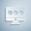 Paper cut Monitor with password notification icon isolated on grey background. Security, personal access, user Royalty Free Stock Photo