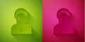Paper cut Monk icon isolated on green and pink background. Paper art style. Vector