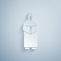 Paper cut Monk icon isolated on grey background. Paper art style. Vector Illustration