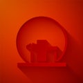 Paper cut Montreal Biosphere icon isolated on red background. Paper art style. Vector